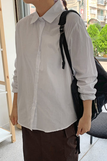 Feall size cotton long sleeve shirt - long ver.